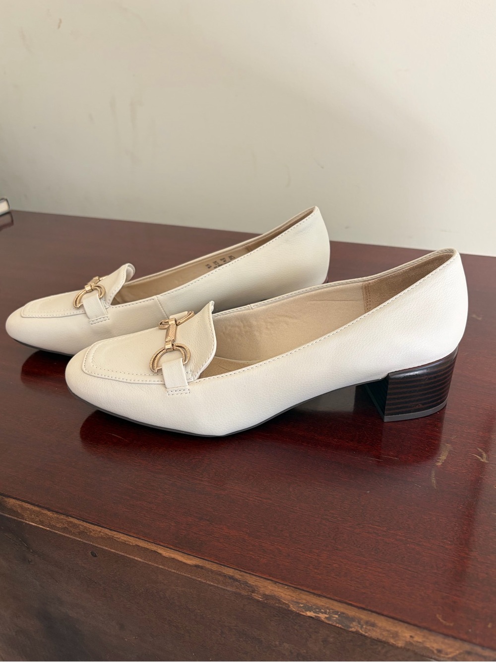 Life Stride Cream Loafers with Gold Buckle